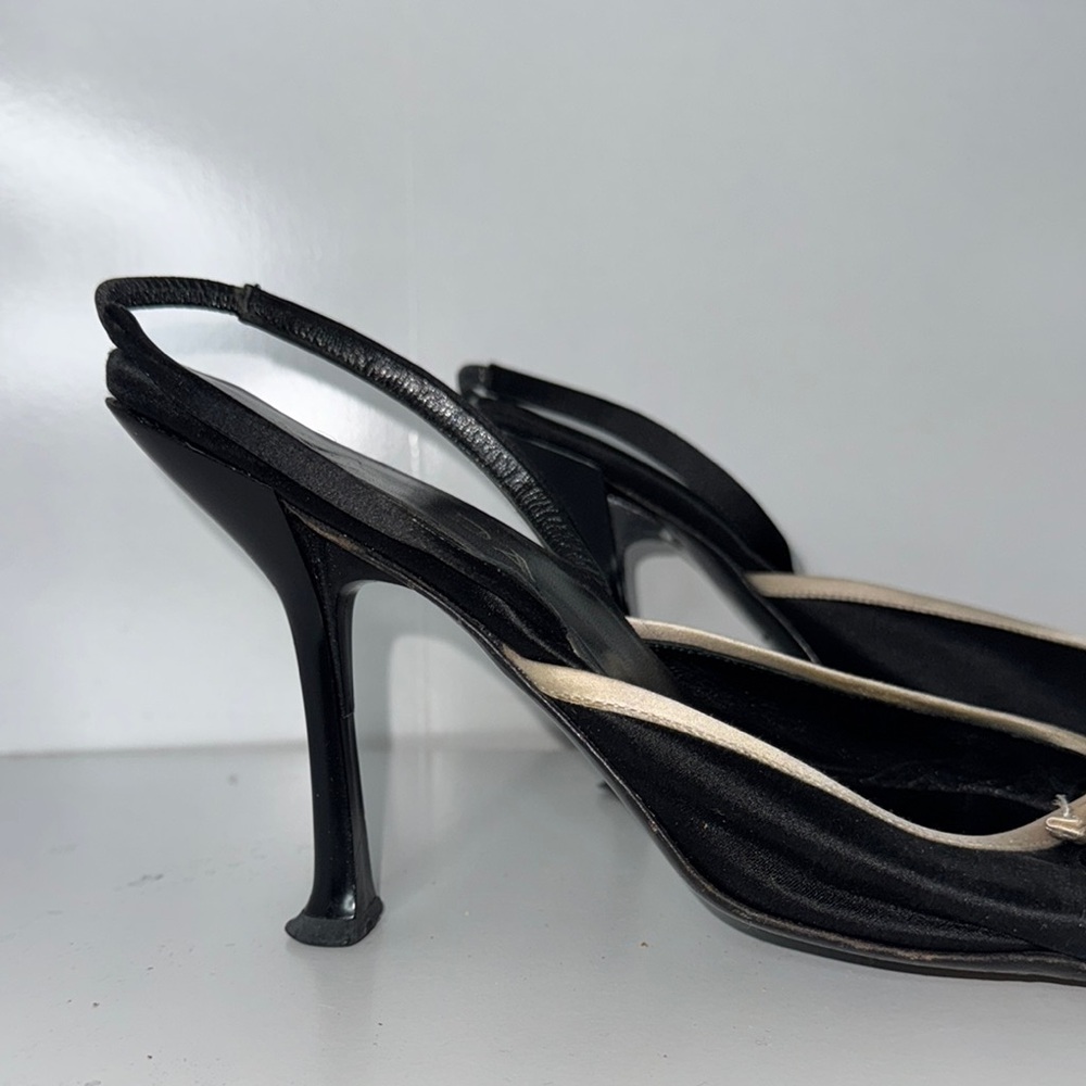 Prada Black and Cream Women's Heels - Picture 2 of 4